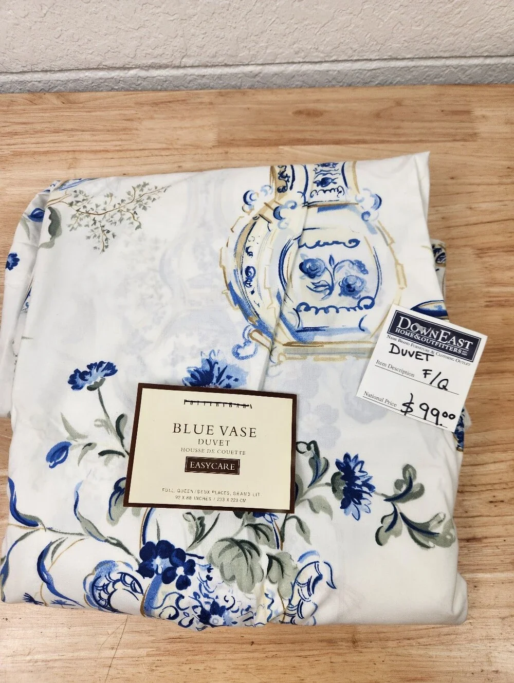 Pottery Barn Blue Vase Duvet Sz F/Q Cottagecore French Floral 100% Cotton NOS